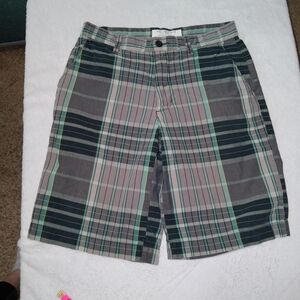 Old Navy Surplus Shorts Mens 30 Blue Plaid Bermuda Cotton Preppy Y2K Vintage
